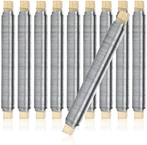 com-four® 10x Blumenwickeldraht-Set, Bindedraht verzinkt, auf Holzstab gewickelt, Stärke 0,65 mm, 1000 g (Verzinkt - 10 Stück)