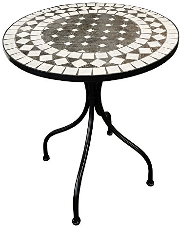 FineHome Schöner mediteraner Gartentisch Mosaiktisch Kreis Design Mosaiktisch Gartenmöbel Bistrotisch Anthrazit/Grau 60 x 70cm