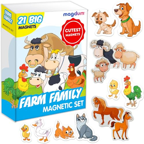 Imanes Granja Infantil – 21 Grandes Animales Magnéticos – Juego Educativo Montessori Bebés & Primera Infancia – Set Creativo Preescolar Tema Rural – Regalo – Magdum