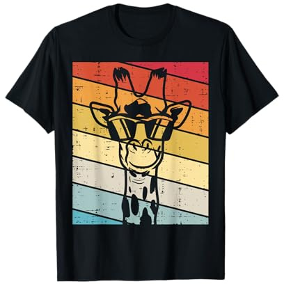 Giraffe Sunglasses Lines Sunset Retro Animal Kids Boys Gift T-Shirt