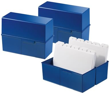 HAN Caja para fichas DIN A5 horizontal para 450 tarjetas con bisagra de acero, color azul