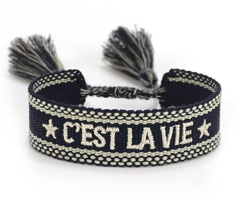 Generisch gewebtes Armband, Freundschaftsarmband, Webarmband, besticktes Armband (C´EST LA VIE grün)