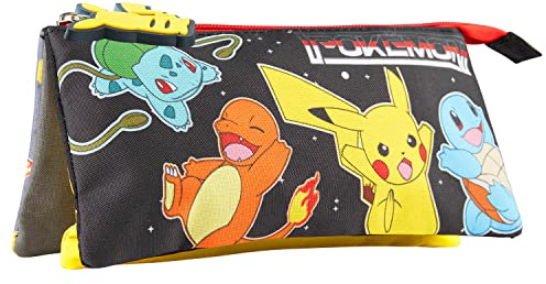 Pokémon Estuche Escolar 3 Compartimentos para Niños Pikachu