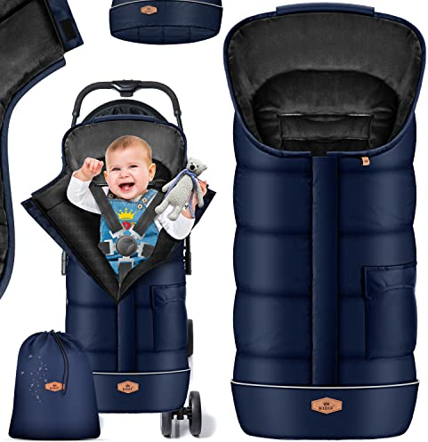 KIDIZ® Babyfußsack Baby Fußsack Winterfußsack Babyschale mit Reißverschluss Kuschelsack Babydecke Kinderwagen waschbar Tasche passend für alle Kinderwagen Bett Wärmedecke aus Thermo-Fleece Navyblau
