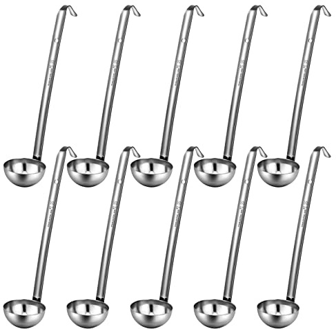 Potchen 10 Pcs Stainless Steel Soup Ladle Set Small Ladle Sturdy Long Handle Portion Control Serving Spoons for Cooking Sauce Gravy Stirring & Kitchen Home Use(1 oz)