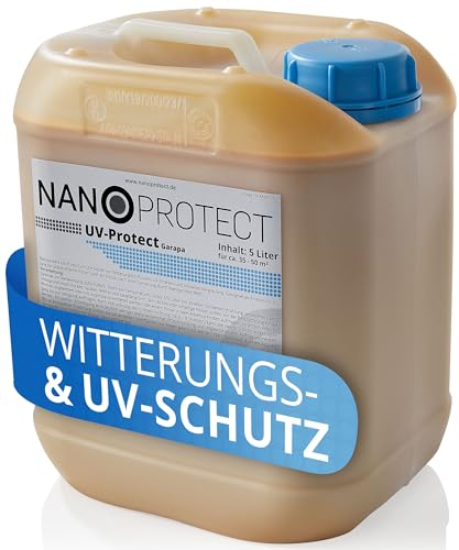 Nanoprotect UV-Protect | Holzöl | UV-Schutz | Witterungsschutz | Langzeitschutz gegen Vergrauung, Austrocknung und Rissbildung | 5 Liter | Garapa - hellbraun | Für ca. 35-50 m²