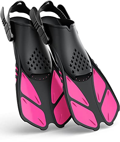 Greatever Snorkel Fins Adjustable Buckles Open Heel Swim Flippers Travel Size Short Swim Fins for Snorkeling Diving Swimming Adult Men Womens
