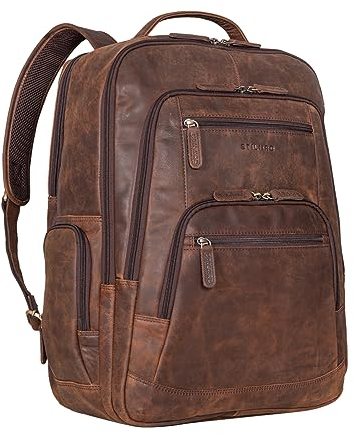 STILORD 'Igor' Großer Leder Rucksack Damen und Herren mit Laptop-Fach 18 Zoll Laptoprucksack Daypack Tagesrucksack Studenten Rucksack Echtleder - Business Büro und Uni, Farbe:zamora - braun