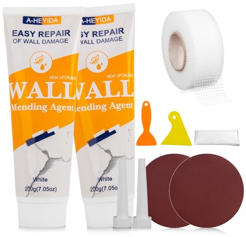 Wandreparaturset – 400 g großer weißer Innenwandflicken mit Wandausbesserungs Paste mit Reparaturband und Rakel, Wandlochfüller Wandspachtel zum Reparieren von Kratzern, Wandfüller weiß Löchern