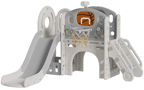 FUKEA Castle Kids Playground - Large Slide, Climbing Frame, Storage Box, Basketball Hoop, Crawl Tunnel for Toddlers 1-3
