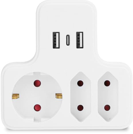 Aigostar Adaptador Enchufes con Interruptor,3 Tomas Adaptador Enchufes con 2 USB-A, 1 USB-C, Protección Infantil, EU,Blanco