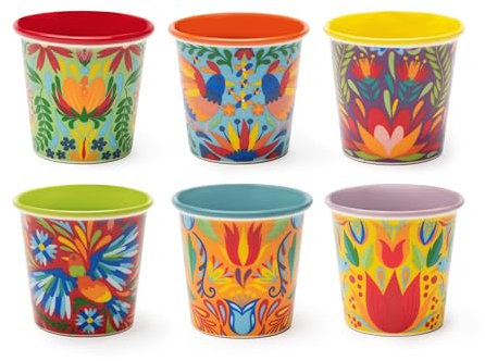 Excelsa Mexican Flowers Lot de 6 verres à café, porcelaine, capacité 90 ml, décors assortis