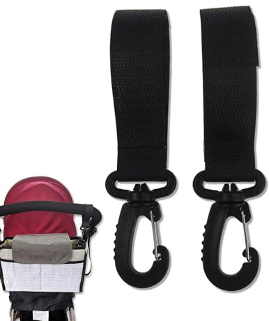 Mosquetón para cochecito, prácticas correas para cochecito, ganchos para cochecito de bebé para colgar bolsas de pañales, mosquetones de clip de rotación de 360 grados, 2 ganchos giratorios grandes