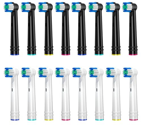 REDTRON Pack de 16 Recambios para Oral B Cepillo de Dientes Eléctrico, Precision Clean Cepillos Electricos Recambio para Oral B Cabezales Fit for Pro Vitality Smart Genius Series, Blanco y Negro