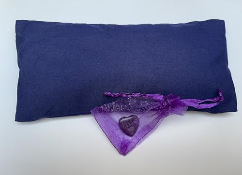 Lavender Eye Pillow with Linseed & Crystal Heart Amethyst Gem Spiritual Energy, Weighted Aromatherapy Eye Mask for Sleep, Yoga, Meditation & Headache Relief – Natural Soothing Relaxation Pillow