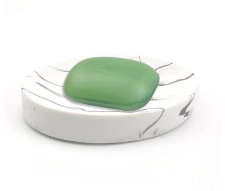 MYLERCT Porta Saponetta, 13.5 x 9.5 cm Resina Porta Sapone Cucina, Struttura Marmo Portasapone Bagno, Ovale Portasapone da Lavandino con Tappetino Antiscivolo, per Cucina, Bagno, Toilette