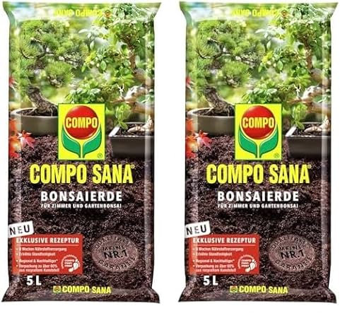 COMPO SANA Bonsaierde mit 8 Wochen Dünger, Erde für alle Zimmer- und Freiland-Bonsai, Kultursubstrat, 5 Liter, Braun (Packung mit 2)