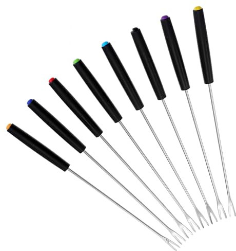 Piriuuo 8 Stück Fonduegabeln aus Edelstahl, 26 cm Grillgabeln mit Hitzebeständigem Griff Käsefondue Gabeln Küche Werkzeug Farbige Fonduegabeln Set für Marshmallows, Käse, Schokolade, Fondue, Braten