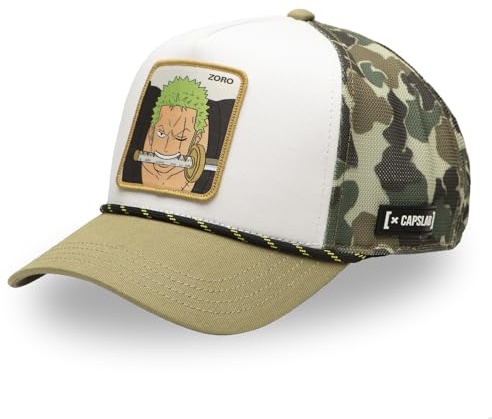 Gorra Hombre y Mujer de One Piece, Gorra Trucker Luffy, Ajustable con Snapback, Beige/Blanco/Caqui, Talla única