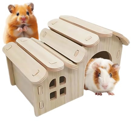 Nybhyjka Maison pour Hamster | Cachette pour Petit Animal | Accessoires de Cage en Bois pour Animal Domestique Gerbille pour se Reposer, Jouer, furets, Ours dorés, Amis, Voyage en Plein air