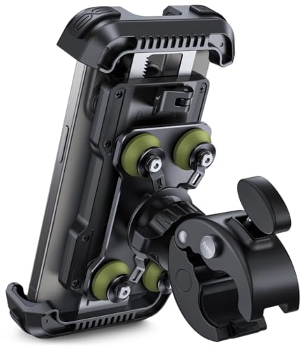 Lamicall Soporte Móvil Moto Antivibración - [con Doble Amortiguador] 360°Rotación, 1S Liberación con un Botón, Soporte Teléfono Bicicleta para iPhone 17 16 15 14 13 Series, Huawei, 4,7-6,8” Smartphone