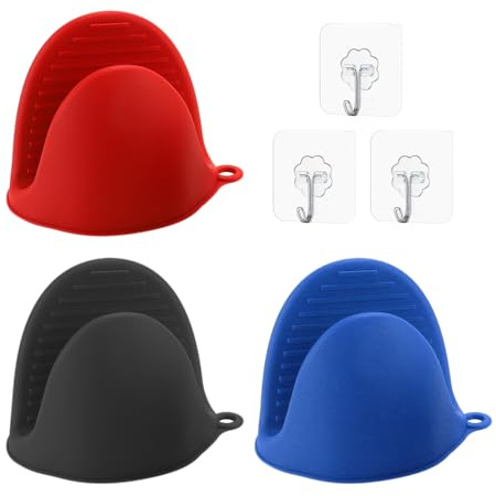 COACOM 3 Piezas De Mini Guantes De Cocina Y 3 Piezas Gancho, Guantes De Aislamiento De Silicona, Guantes De Horno, Accesorios para Hornear.