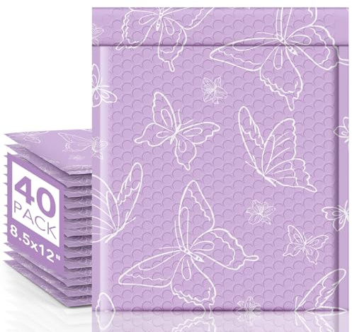 Metronic Bubble Mailers 8.5x12 40 Pack Usable Size 8.5x11,Waterproof Mailing Padded Envelopes for Small Business,Cushioning Bubble Wrap Mailer Bags,Shipping Envelopes for Gift,Small Items Butterfly