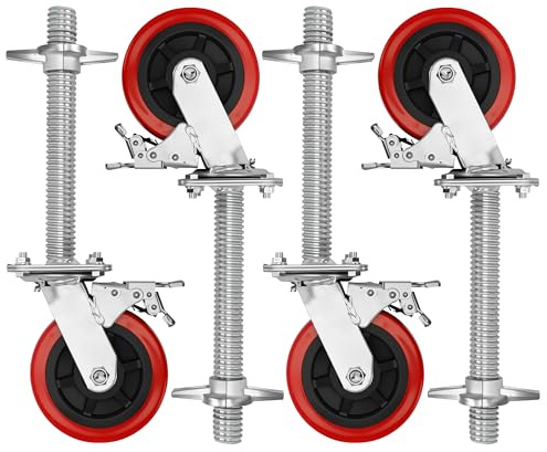 Set of 4 Scaffolding Wheels with Brake Scaffold Tower Casters Adjustable legs 6 inch Heavy Duty Locking Rubber Wheel for Scaffolding Tower (6 inch)