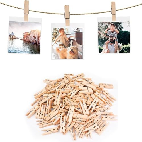 Bangbobi 200 Mini Pinzas de Madera para la Ropa, 3,5 cm, Pinzas pequeñas para Cuerdas de Fotos, Colgar Fotos con Cordel de Yute, Pinzas de Madera Natural para decoración DIY y Fotos