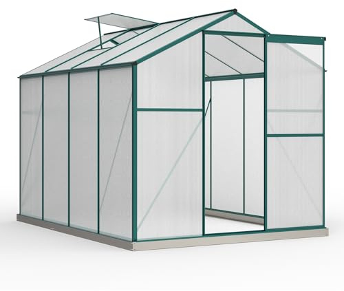 Generiskt växthus i aluminium inklusive bas 4,75 m² (190 × 253 cm) med 4 mm ihåliga kammarplattor, skjutdörr och takfönster – tomathus och vinterskydd
