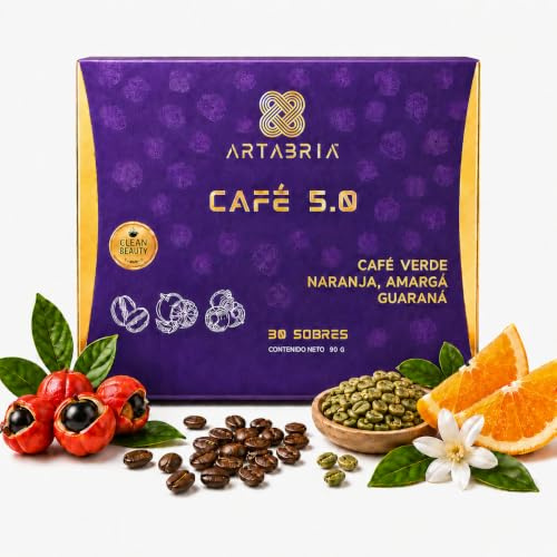 Cafe ARTABRIA 5.0 | Fórmula mejorada | Naranja Amarga y Guarana, 30 sobres individuales | Estimula Metabolismo | Aumenta gasto Energetico