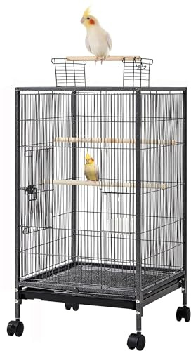36-Inch Deluxe Sturdy Wrought Iron Bird Flight Open Play Top Cage with Rolling Stand for Parrots Conure Lovebird Cockatiel