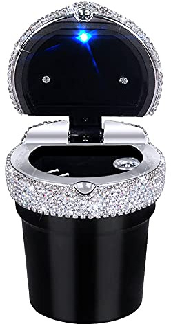 eing Car Ashtray Portable Bling Cigarette Smokeless Cylinder Cup Holder with Blue LED Light Indicator,Car Accessories for Women,Ideal for Car,Home and Office,1 - Pack Black+White