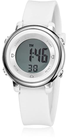 Womens Digital Watches LED Screen Silicone Strap Watch Military Multifunction Waterproof Alarm Stopwatch LED Backlight Outdoor Sports Watch, White, Chronograph,Digital