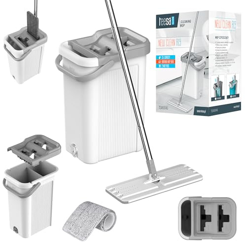 TEESA Cleaning Mop TSA0046 New Clean R19, Two-Chamber Bucket 7.5 L, Grey