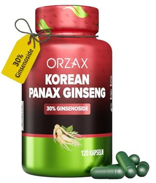 ORZAX Korean Panax Ginseng Capsules with 30% Ginsenosides for Performance & Energy Supplements for Women and Men - Red Ginseng for Enhanced Focus (120 Veg Capsules)