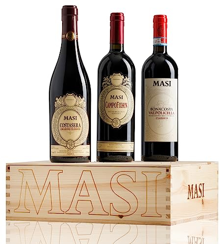 Masi | Confezione esclusiva Masi iconici | COSTASERA 2019 Amarone Classico DOCG, CAMPOFIORIN 2021 Rosso Verona IGT, BONACOSTA 2023 Valpolicella Classico DOC | 3X750 ml | Confezione in legno