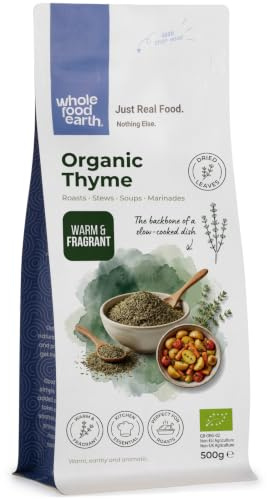 Whole Food Earth Organic Dried Thyme 500 g, GMO Free Mediterranean Herb, Certified Organic Tea Leaf