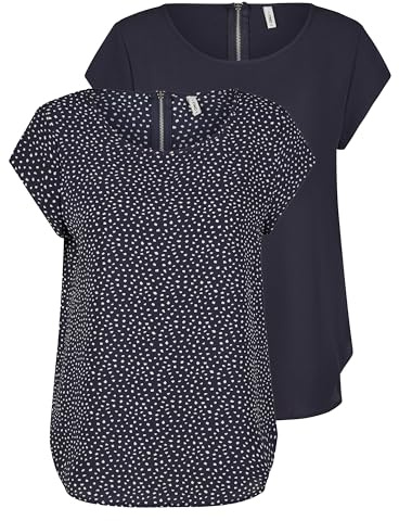 ONLY ONLVIC Lot de 2 T-shirts pour femme, Blouse à col rond, Coupe régulière, Manches courtes, Motif zippé, été, Noir, Vert, Rose, Bleu, 34, 36, 38, 40, 42, 44, 42