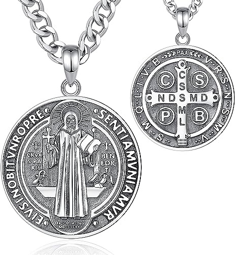 AEONSLOVE Saint Benoit Silver 925 Medalj för herr och dam, ärkeängeln Sankt Mikaels halsband | Sigill för de 7 ärkeänglarna | Saint Christopher | Caravacas kors | Jungfru Maria, religiösa smycken