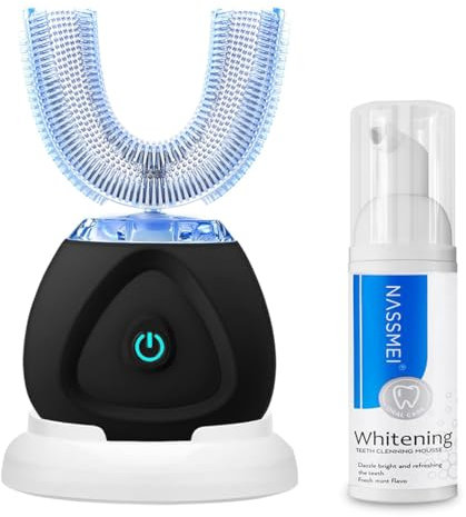 Automatic Toothbrush with Teeth Whitening Mousse, 360°Ultrasonic Auto Toothbrush, Teeth whitening Brush with Timer & Wireless Charging Electric Toothbrush for Adult