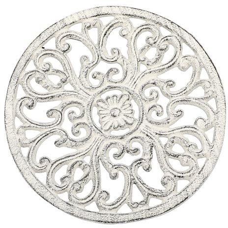 SUMTree 6.7’’ Retro Rusty Round Cast Iron Trivet, Decorative Heavy Duty Hot Pot Holder Mat, Vintage Pattern Cast Iron Trivet with Rubber Pegs for Kitchen Dining Table