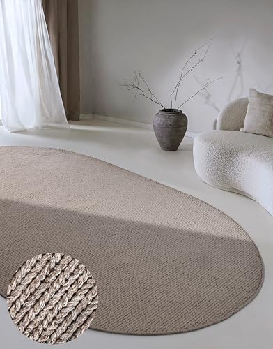 Villeroy & Boch Wollteppich Francois Oval - Natur Wohnzimmerteppich - Handgewebt & Natürlich - Boho Teppich Wolle für Wohnzimmer, Schlafzimmer, Esszimmer, Flur, Küche – Linen, 160x230cm