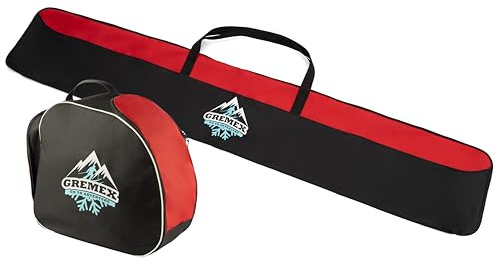GREMEX Set borsa per sci e borsa per scarponi da sci - Robusta borsa per sci - Set sacca per sci - Borsa impermeabile per scarponi da sci con casco - Sacca per sci per 1 paio di sci - Accessori da sci