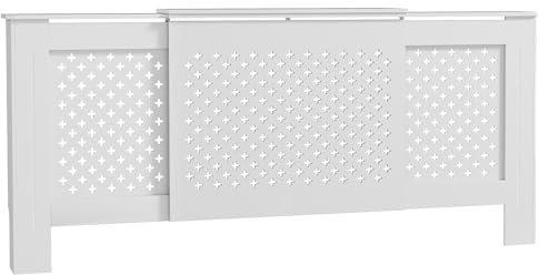 HOMCOM Cache radiateur ajustable couvercle de radiateur contemporain à motif nid d'abeille 136-200 x 21,5 x 91,7 cm cache-radiateur en bois pour chambre à coucher, salon - blanc