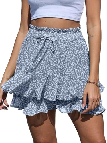 CheChury Pantalones Cortos Verano Mujer Pierna Ancha Shorts Casual Pantalones Cortos con Volante Mujer Pantalones Cortos Holgados Short de Playa Mujer Alta Cintura Elástica Pantalones Cortos Bohemio