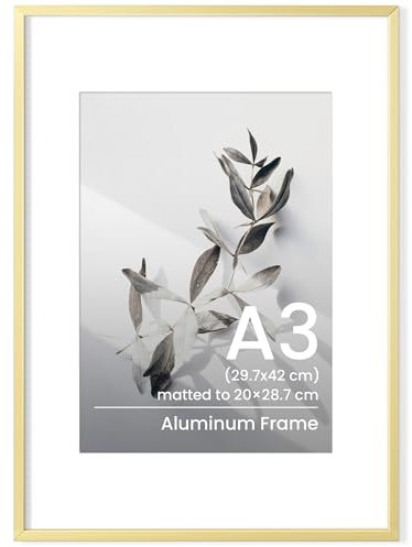 A3 Picture Frame, Metal A3(30x42 cm) Photo Frame Gold A3 Frame with Mount for A4(21x29.7 cm) A3 Poster Documents Certificate Frame with Tempered Glass for Wall Mounting for Home Family Office