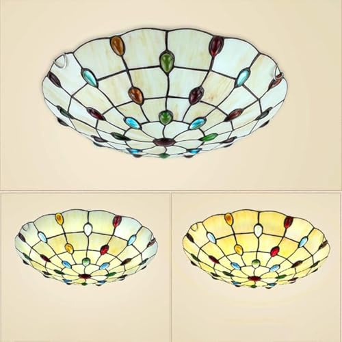 XINYASEE Tiffany Ceiling lamp Flush Mount,Baroque Style Round Ceiling lamp,E27 Bulb,Corridor Decoration Ceiling Lighting Fixture,Suitable for Bedroom Living Room Bathroom Kitchen 30,40 cm (C, 30cm)