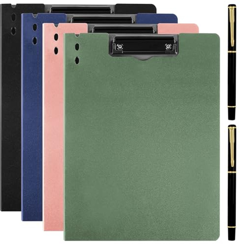 4 Pack Clipboard Folder A4, Foldover Clipboard with Cover File Document Organiser Multifunctional Writing Pad File Folder A4 Student Report with Pen Holder & 2 Pens for School Office Supply
