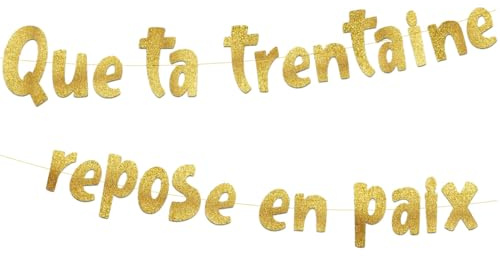 Que ta trentaine repose en paix Bannière de Paillettes d'Or Bannière d'Anniversaire de 30 ans Décorations d'Anniversaire pour l'intérieur et l'extérieur Fête à Thème